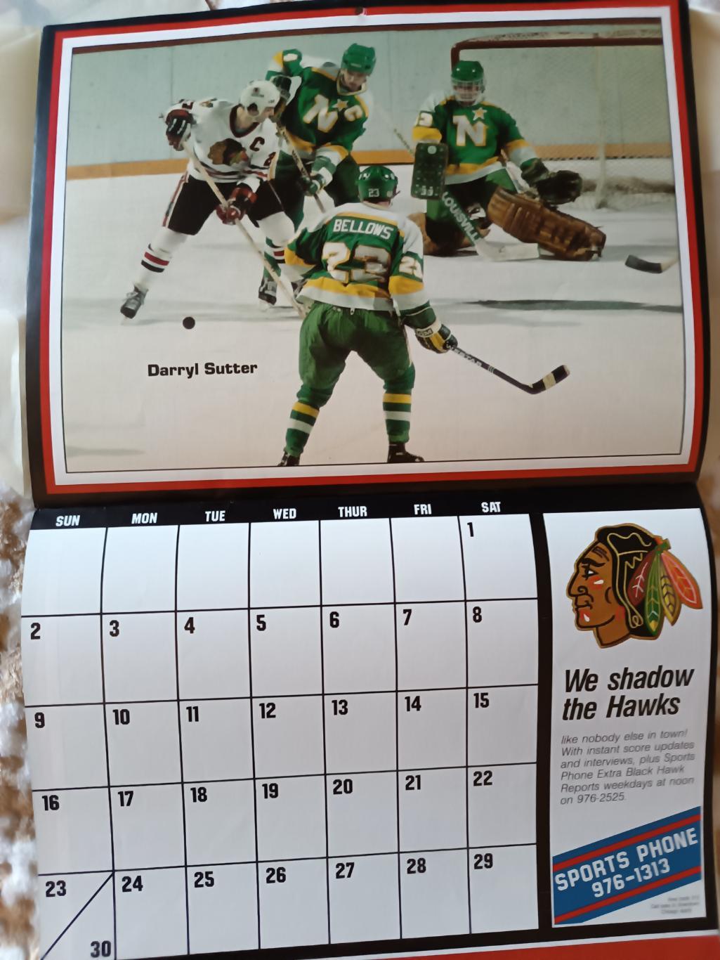 ХОККЕЙ КАЛЕНДАРЬ ЧИКАГО БЛЭКХОУКС НХЛ 1984-85 NHL CHICAGO BLACK HAWKS CALENDAR 2