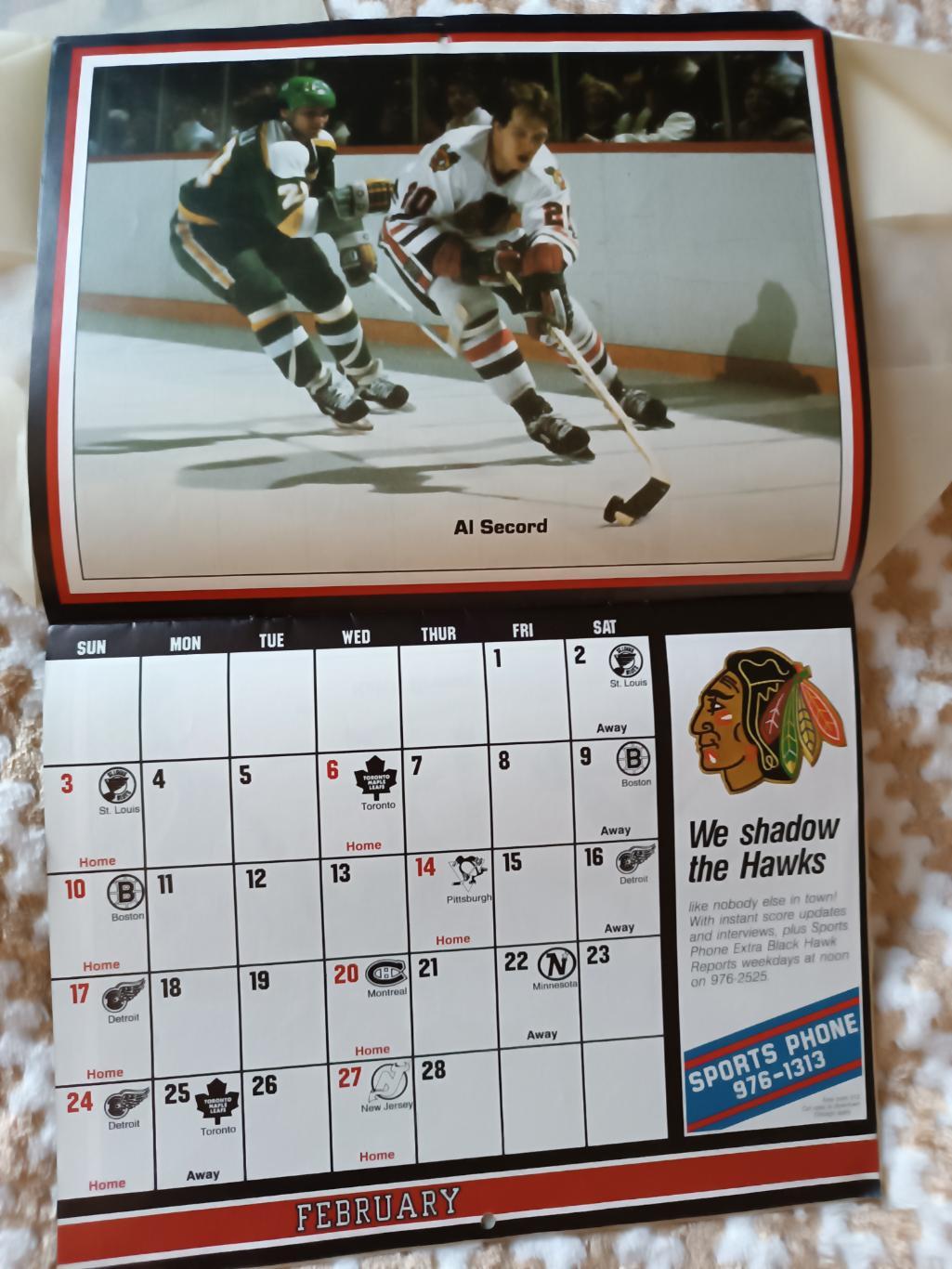 ХОККЕЙ КАЛЕНДАРЬ ЧИКАГО БЛЭКХОУКС НХЛ 1984-85 NHL CHICAGO BLACK HAWKS CALENDAR 4