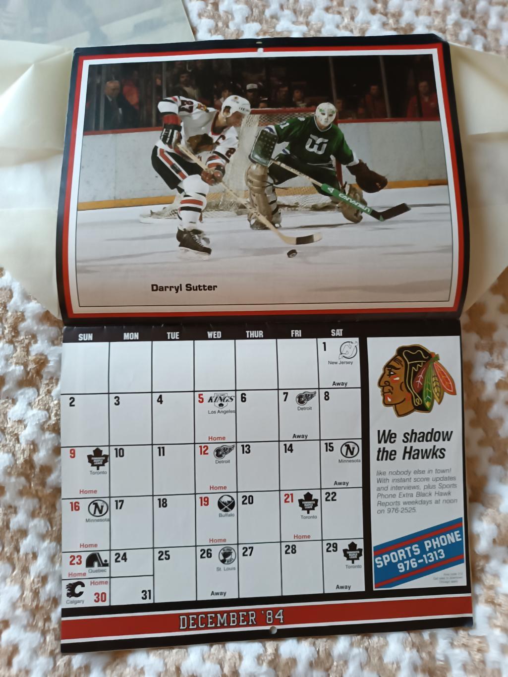 ХОККЕЙ КАЛЕНДАРЬ ЧИКАГО БЛЭКХОУКС НХЛ 1984-85 NHL CHICAGO BLACK HAWKS CALENDAR 5