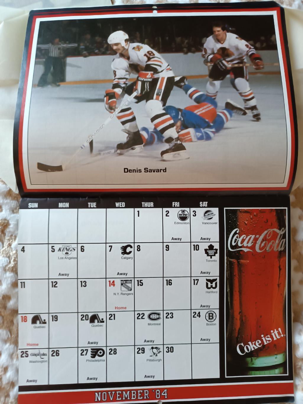 ХОККЕЙ КАЛЕНДАРЬ ЧИКАГО БЛЭКХОУКС НХЛ 1984-85 NHL CHICAGO BLACK HAWKS CALENDAR 6