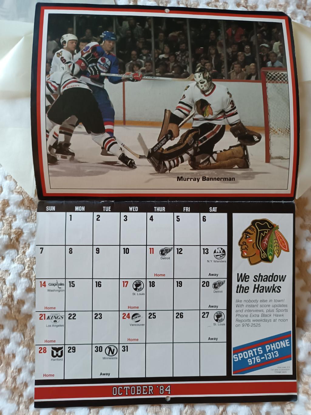 ХОККЕЙ КАЛЕНДАРЬ ЧИКАГО БЛЭКХОУКС НХЛ 1984-85 NHL CHICAGO BLACK HAWKS CALENDAR 7