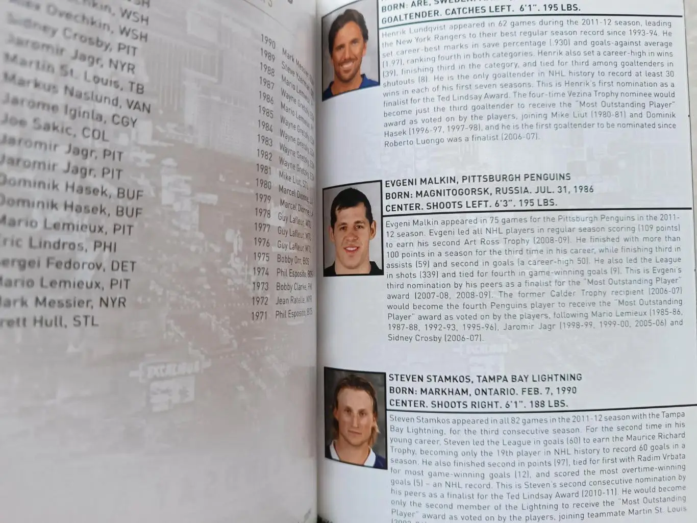 ХОККЕЙ СПРАВОЧНИК НХЛ 2012 NHL AWARDS LAS VEGAS MEDIA GUIDE 6