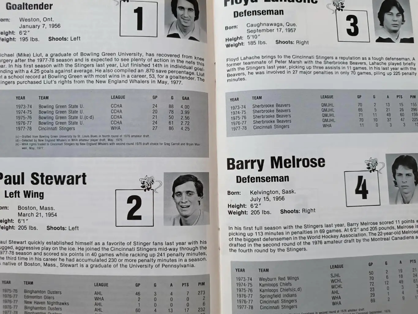 ХОККЕЙ СПРАВОЧНИК СТИНГЕРС ВХА 1978-79 WHA CINCINNATTI STINGERS MEDIA GUIDE 2