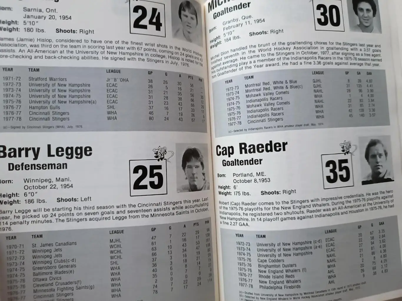 ХОККЕЙ СПРАВОЧНИК СТИНГЕРС ВХА 1978-79 WHA CINCINNATTI STINGERS MEDIA GUIDE 4