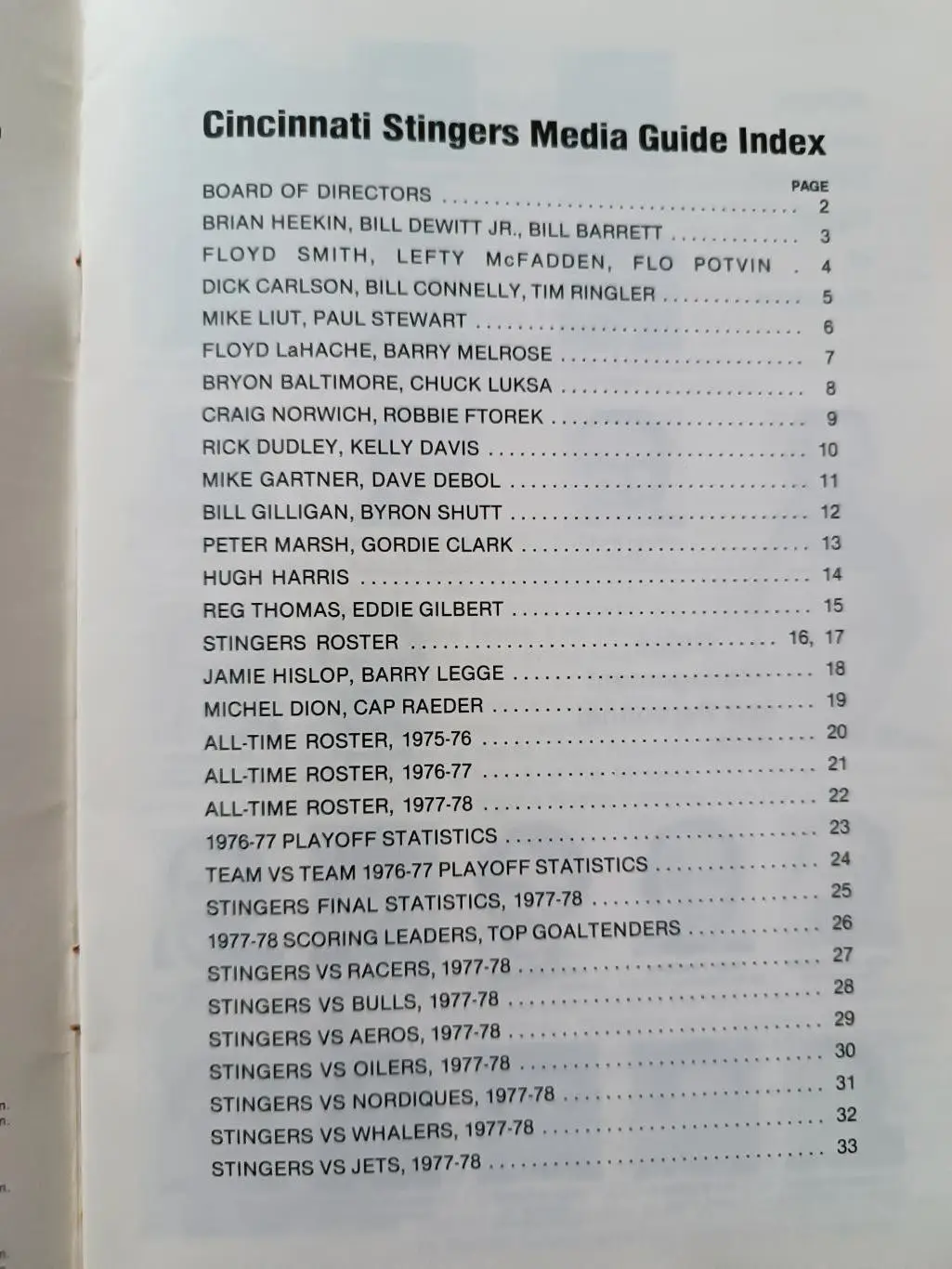 ХОККЕЙ СПРАВОЧНИК СТИНГЕРС ВХА 1978-79 WHA CINCINNATTI STINGERS MEDIA GUIDE 1