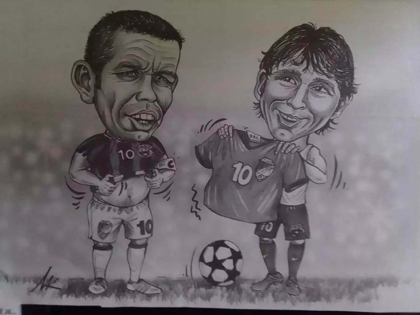 Дружеский шарж МЕССИ и Павел ГОРВАТ 23 Х 15 см. Оптом скидки до 30%.