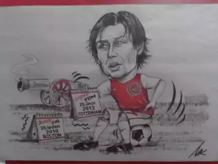 Дружеский шарж Томаш РОСИЦКИ, Арсенал 21 Х 12 см. Оптом скидки до 30%.