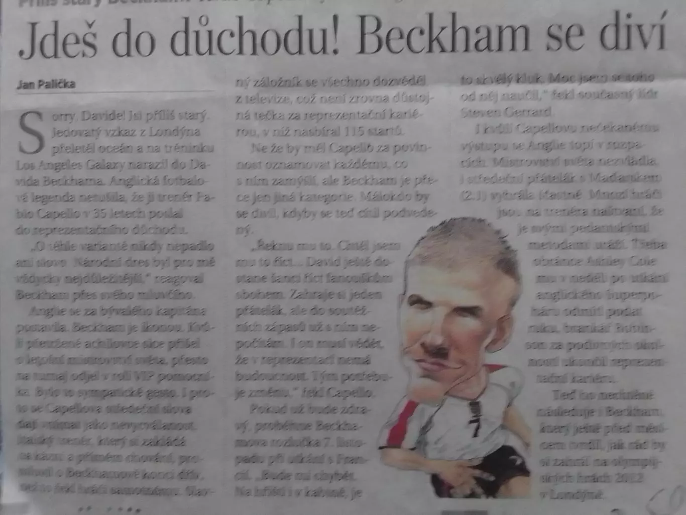 Дружеский шарж и заметка Девид БЕКХЕМ, Англия 15 Х 13 см. Оптом скидки до 30%.