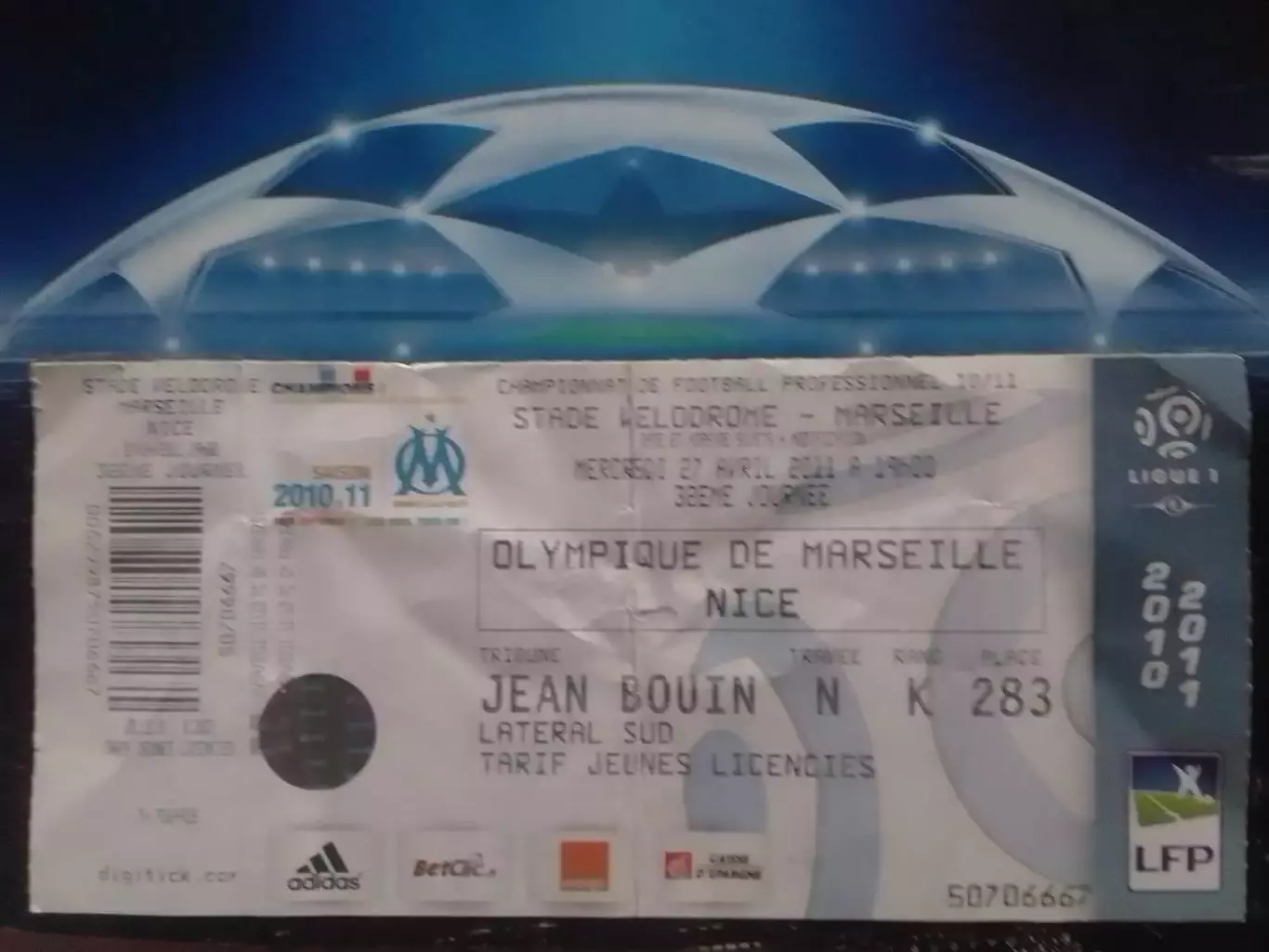 ОLYMPIQUE DE Marseielle ОЛИМПИК МАРСЕЛЬ - NICE 10.11.2010. Оптом скидки 30%! Дз