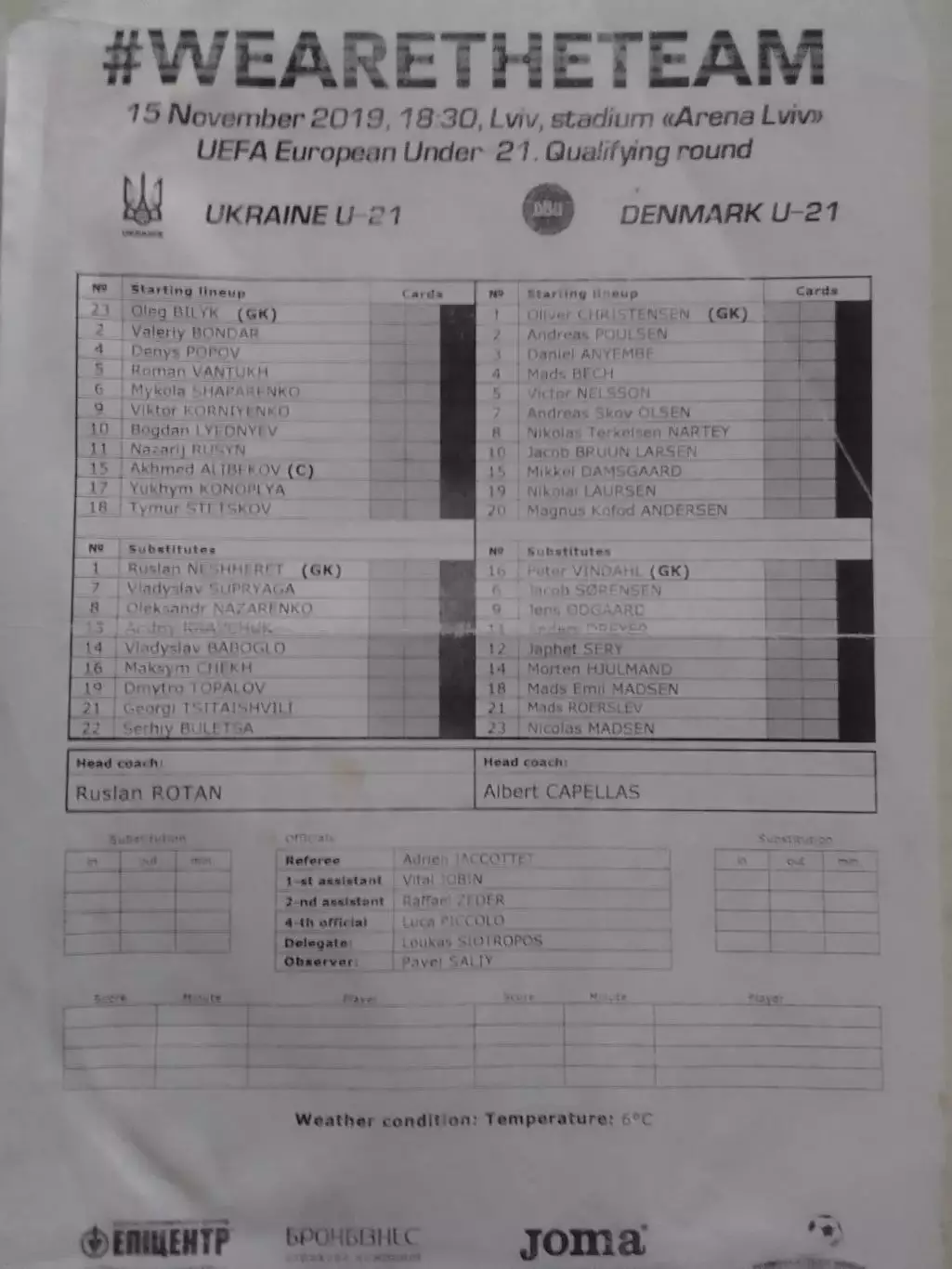 UKRAINE U-21 Україна УКРАИНА - DENMARK U-21 Дания 15.11.2019. Оптом скидки 30%!