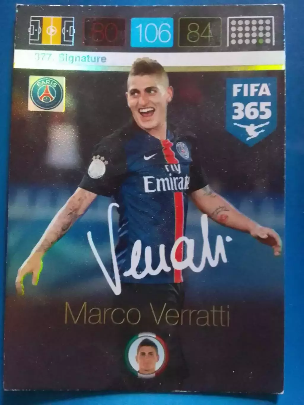 Карточка-автограф Marco VERRATTI. Марко ВЕРРАТТИ. ПСЖ. Италия. Оптом скидки 30%