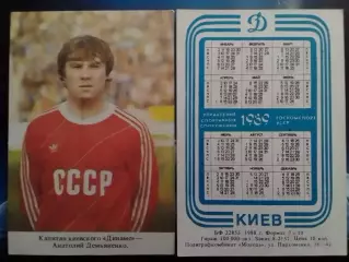 Анатолий ДЕМЯНЕНКО. Капитан ДИНАМО Киев, календарик 1989. Оптом скидки до 30%!
