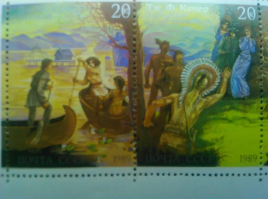 Почта СССР.1989.№5808-12.Фенимор Купер-пентатлогия о Чингачгуке.(сцепка 5 марок)