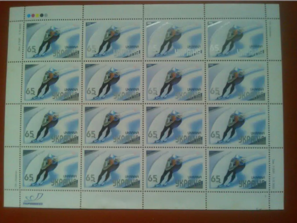 марка совр.Украины.№491.лист (16 шт.) 2003 г. Спорт.Коньки.