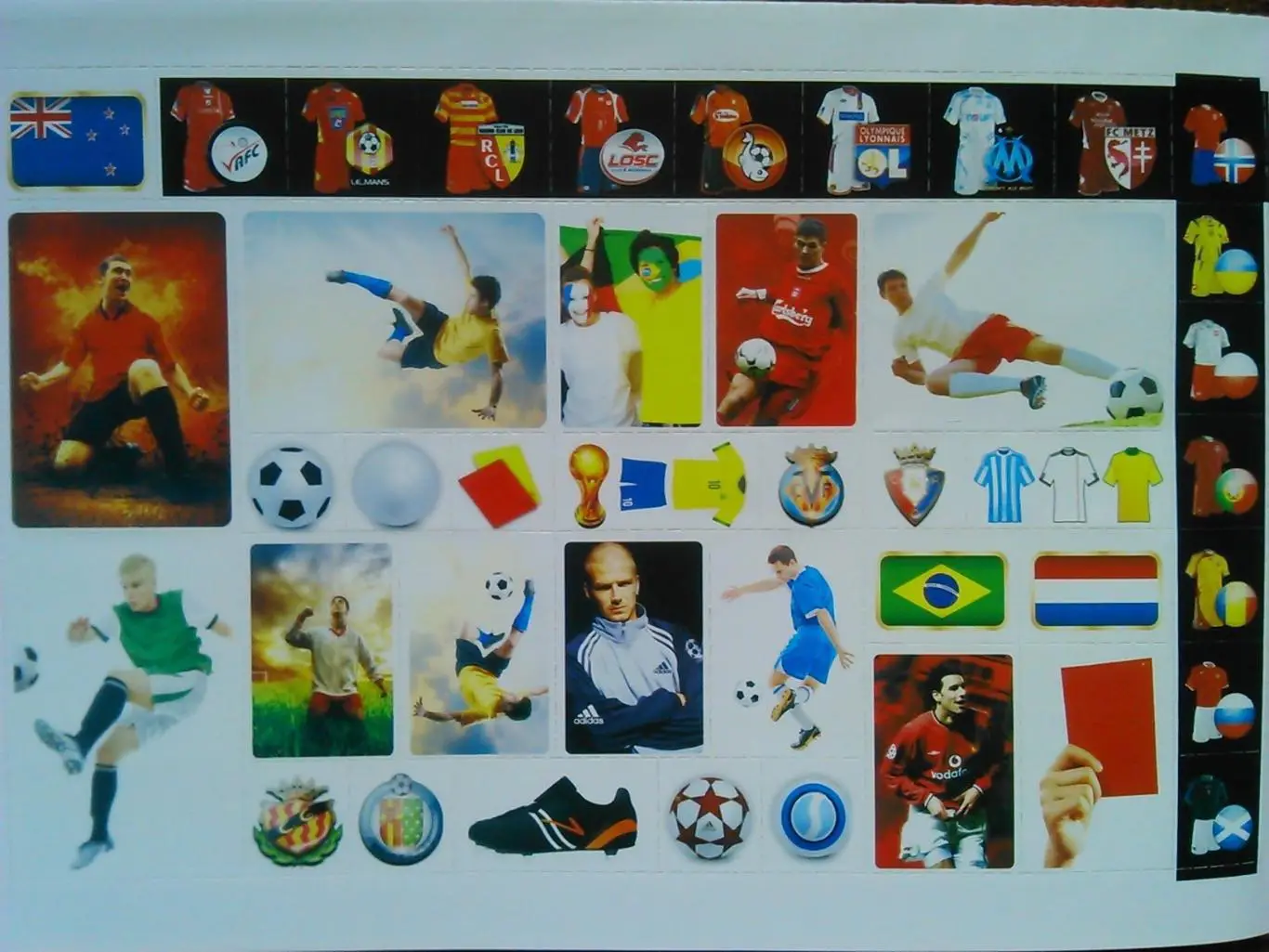 Лист НАКЛЕЕК.(40 шт.),Бэкхем, форма сборных, гербы клубов, футбольная атрибутика