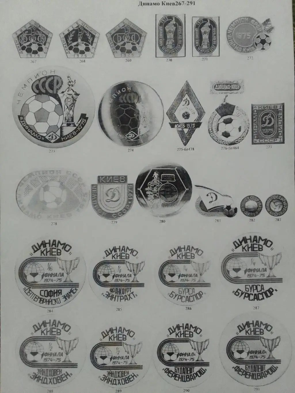 Знаки і значки ДИНАМО Київ Киев Каталог стр.9-10. знаки 267-312 Оптом скидки 31%