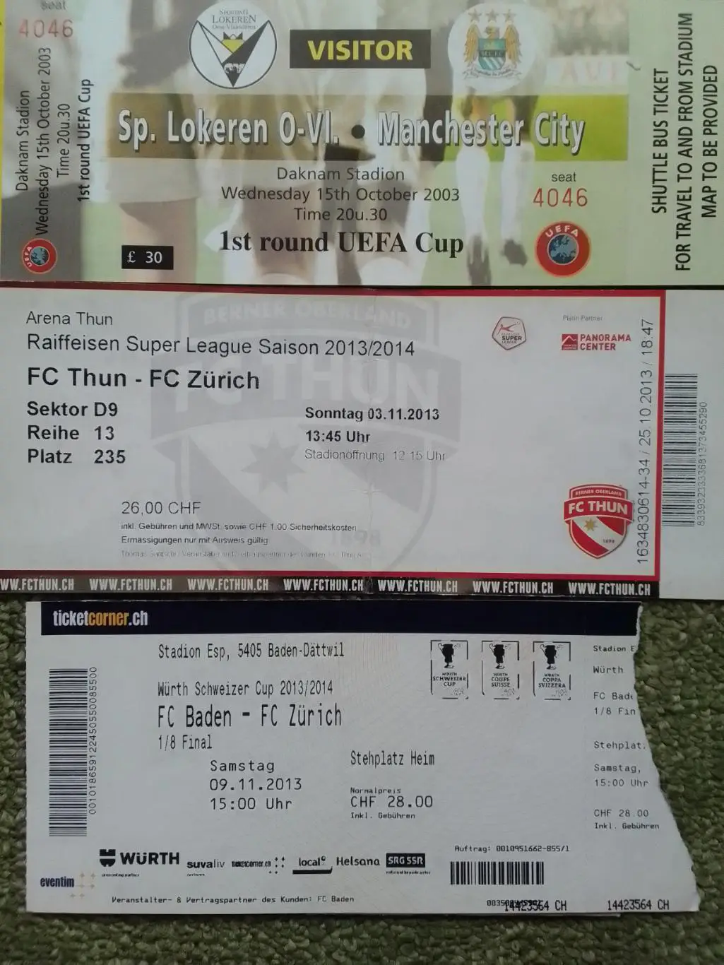 FC Thun ТЮН Швейцария - FC Zurich ЦЮРИХ 2.11.2013. Оптом скидки до 35%!