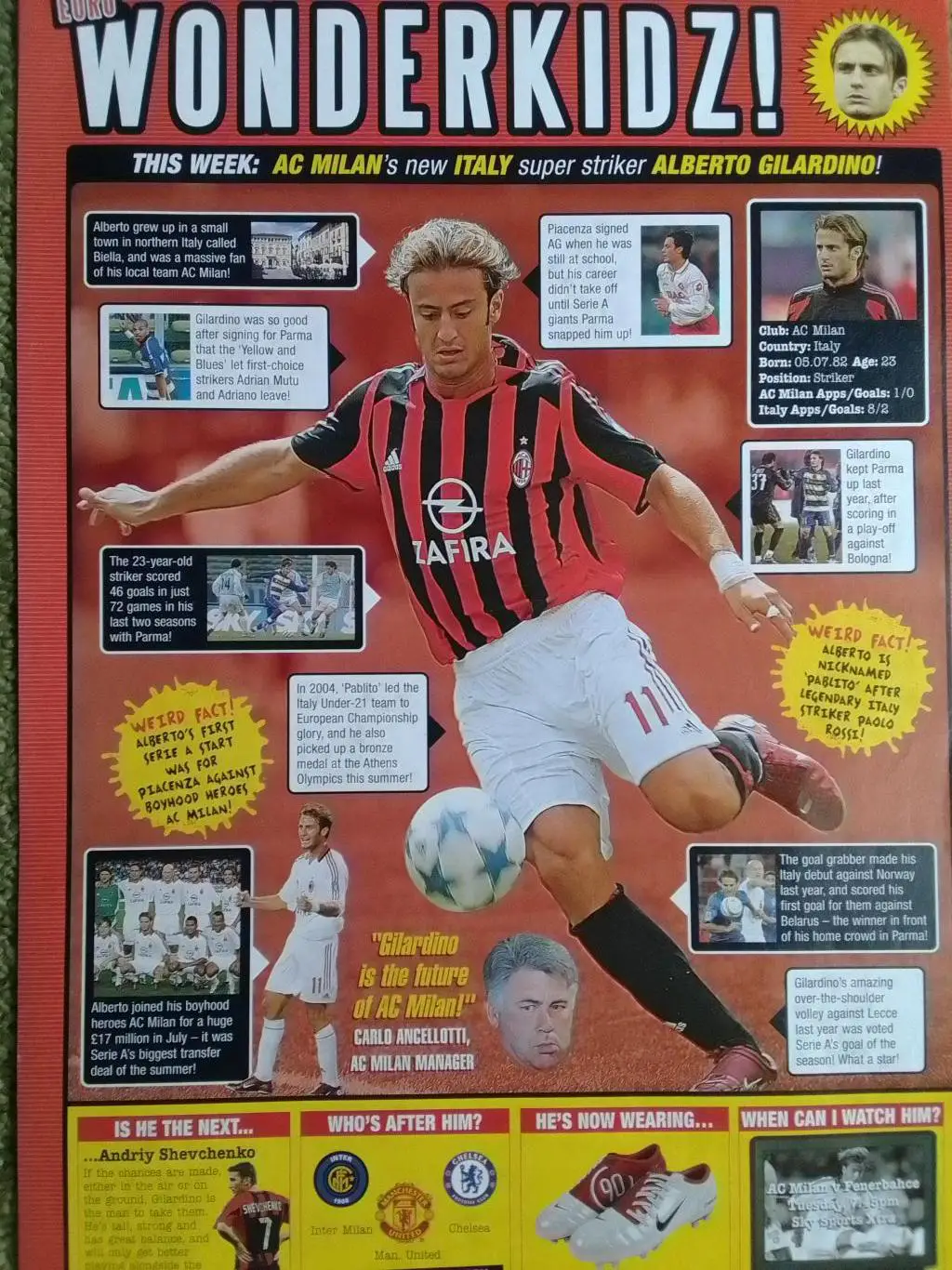 AC MILAN. МИЛАН - Alberto GILLARDINO. ДЖИЛАРДИНО (20 х 30 см.) Оптом скидки 30%!