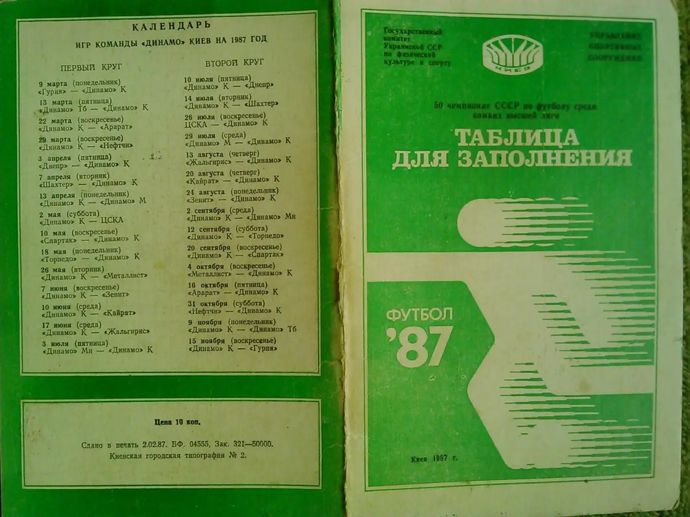 ТАБЛИЦА ДЛЯ ЗАПОЛНЕНИЯ 50 чемпионат СССР. Киев 1987. Оптом скидки до 35%!