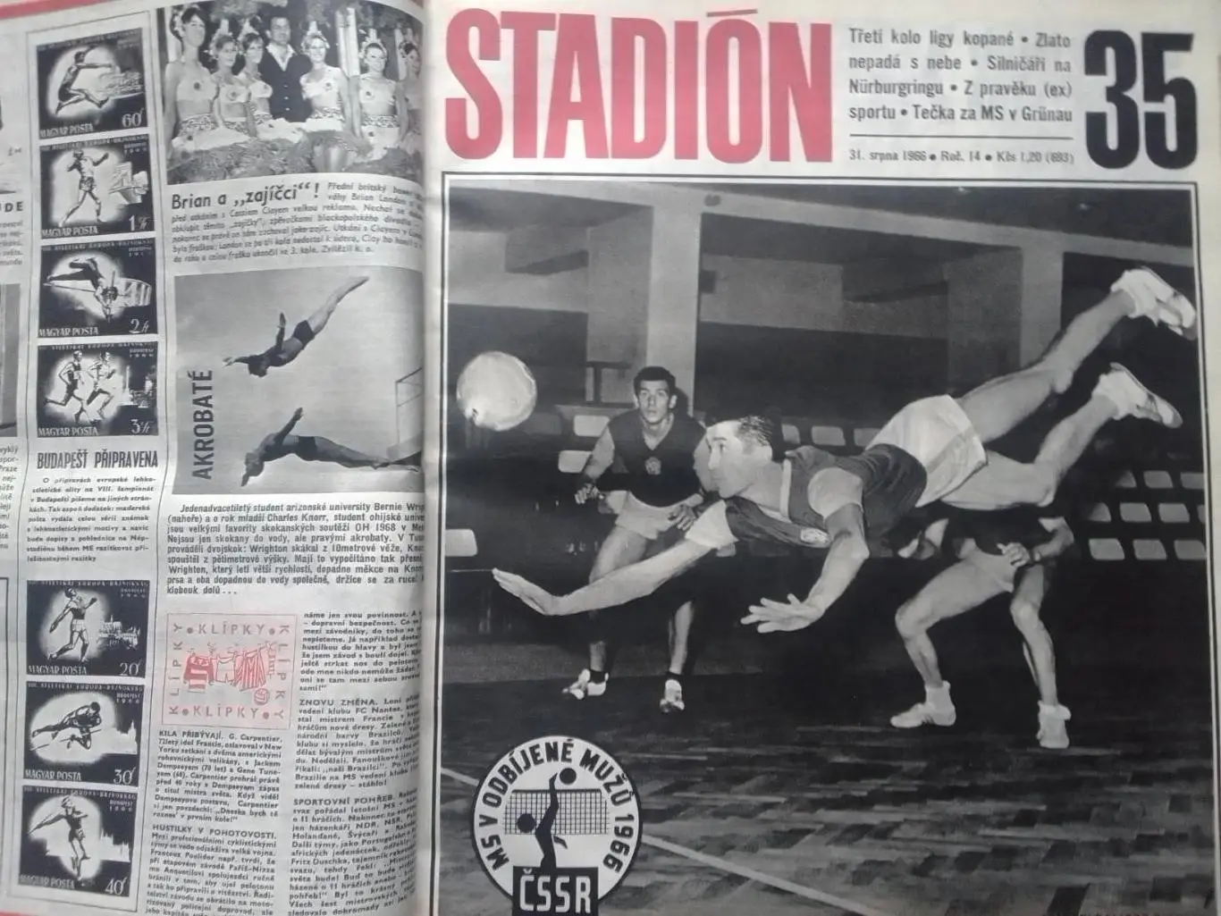 Stadion (Стадион).№ 35 1966 (Чех.) Футбол. Велоспорт. Волейбол. Оптом cкидки 31%