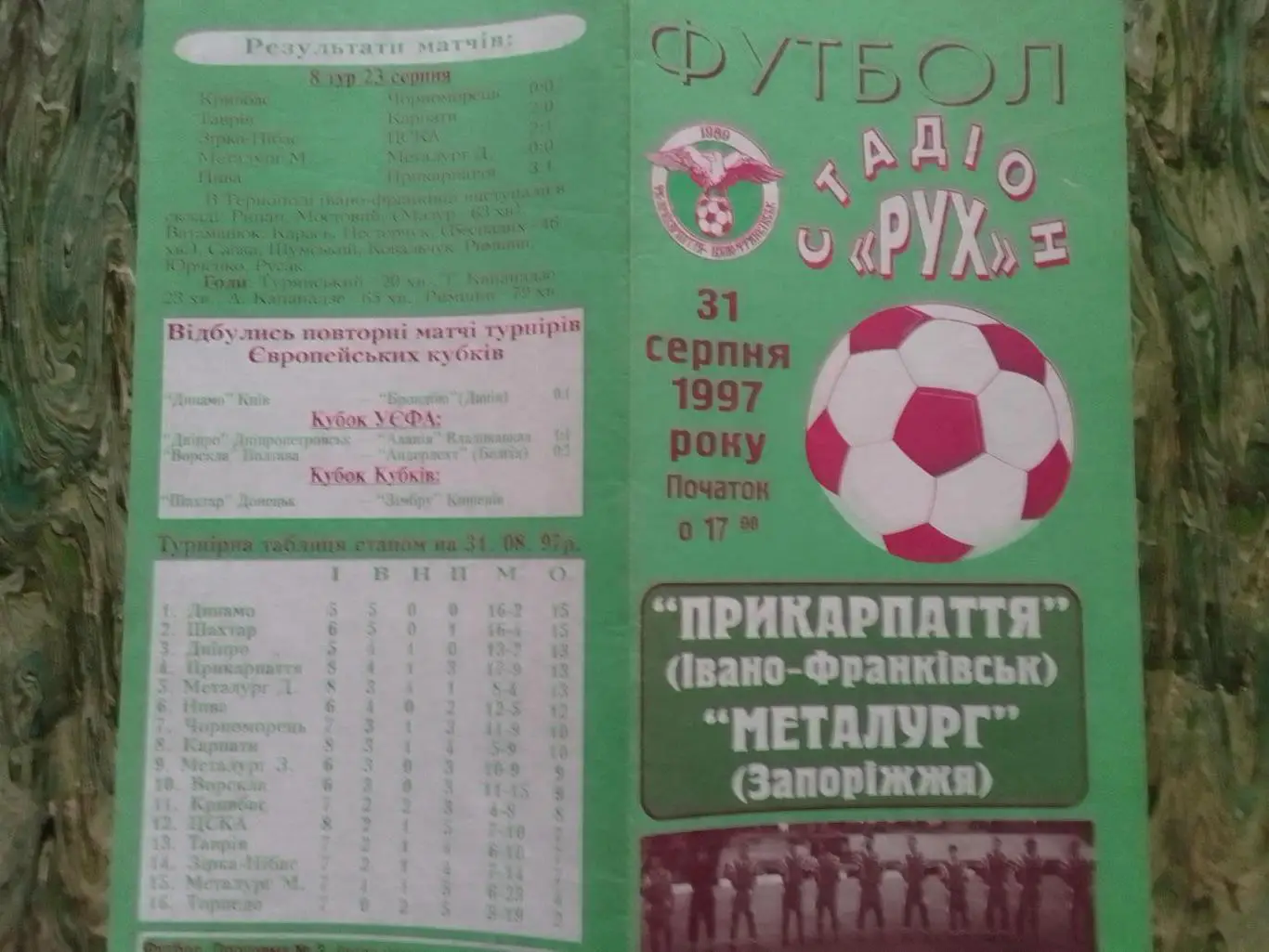 ПРИКАРПАТТЯ Івано-Франківськ-Металург Запоріжжя 31.08.1997. Оптом скидки до 34%!