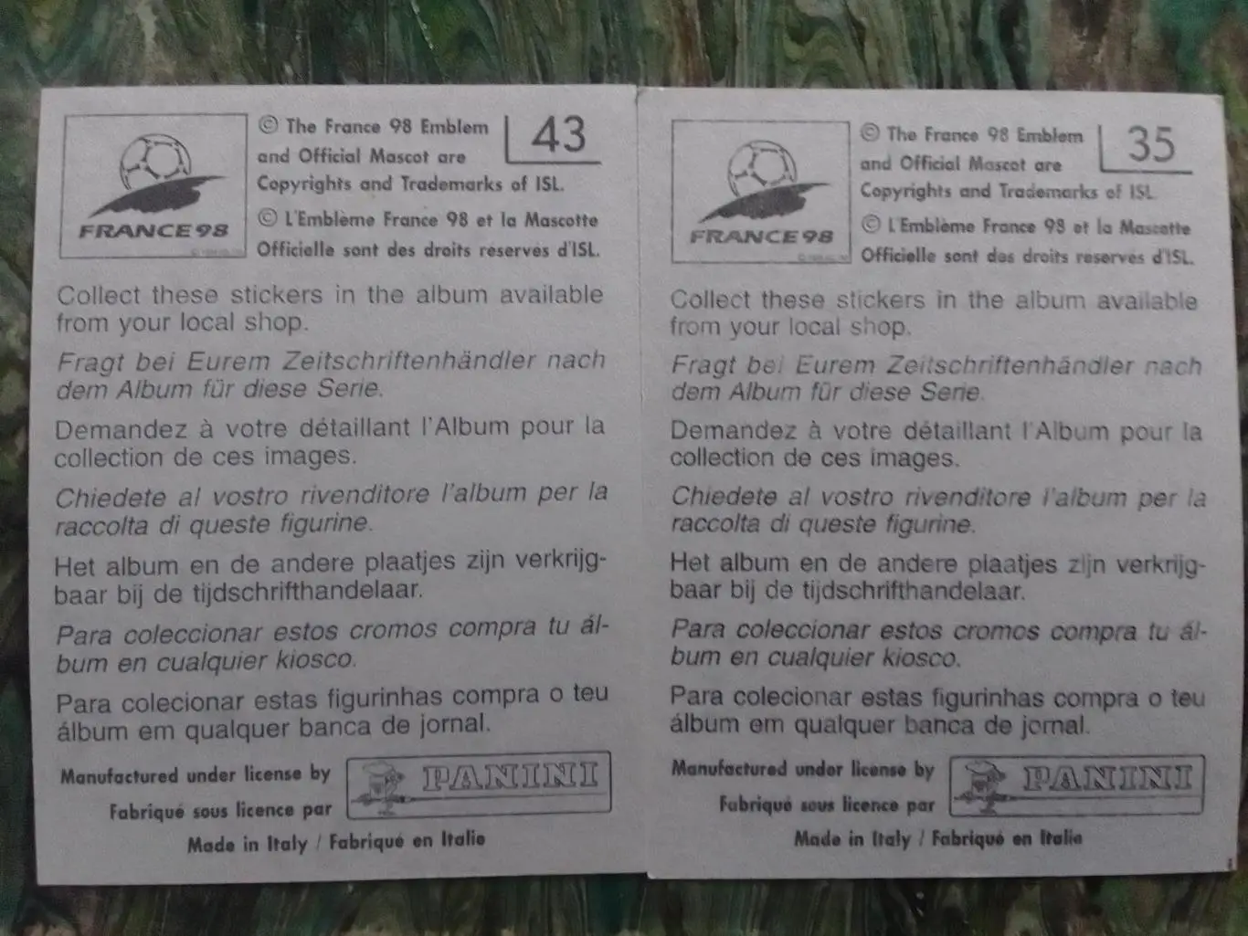 Наклейка Паннини Франция ЧМ 1998. Шотландия. №35, №43. Оптом скидки до 33% БФК 1