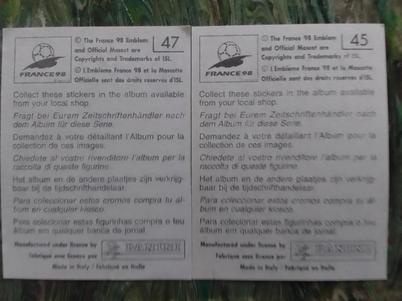 Наклейка Паннини Франция ЧМ 1998. Шотландия. №45, №47. Оптом скидки до 33% БФК 1
