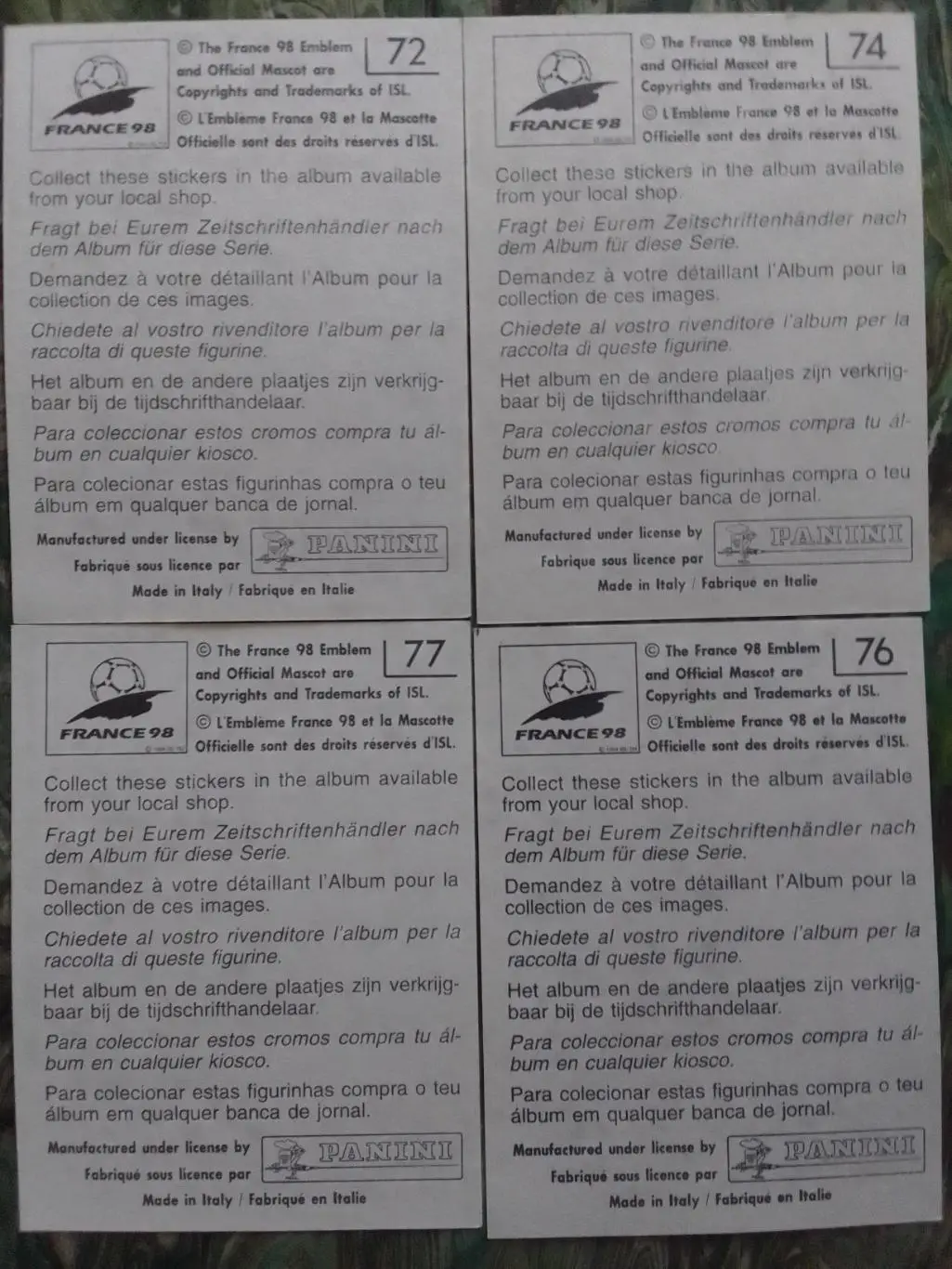 Наклейка Паннини Франция ЧМ 1998. Норвегия. №72.74.76.77 Оптом скидки до 33% БФК 1