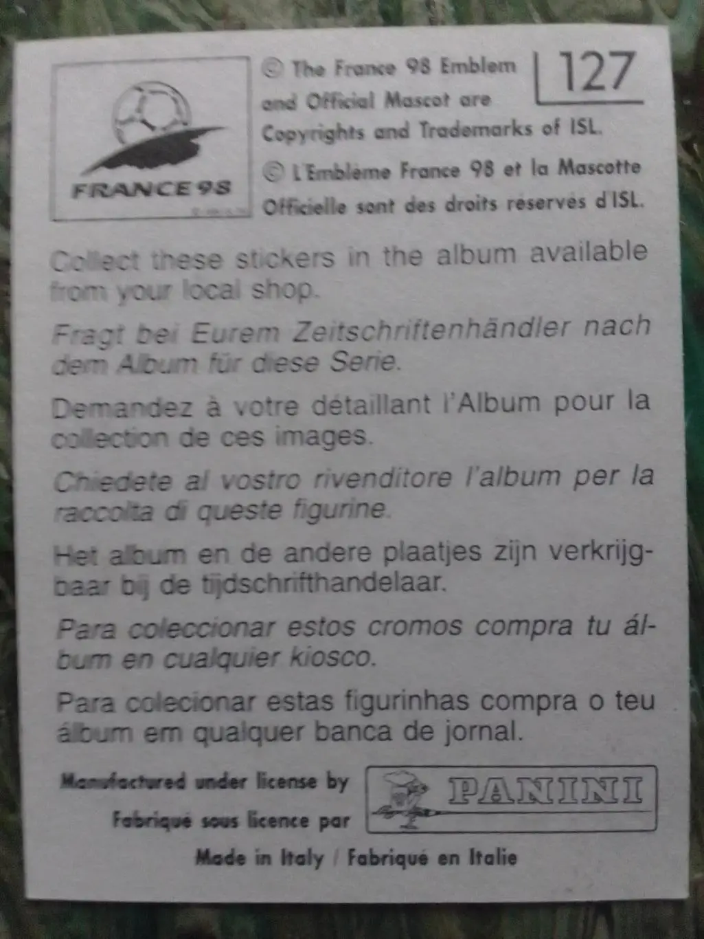 Наклейка Паннини Франция ЧМ 1998. КАМЕРУН № 127 Оптом скидки до 33% БФК 1