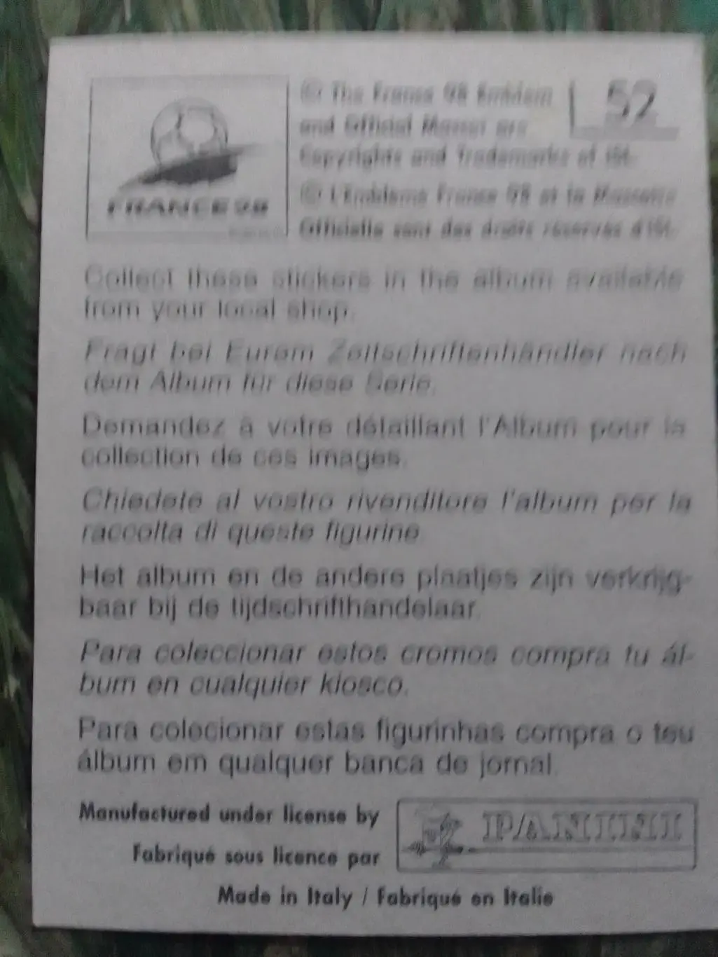 Наклейка Паннини Франция ЧМ 1998. Марокко. №52. Оптом скидки до 33% БФК 1
