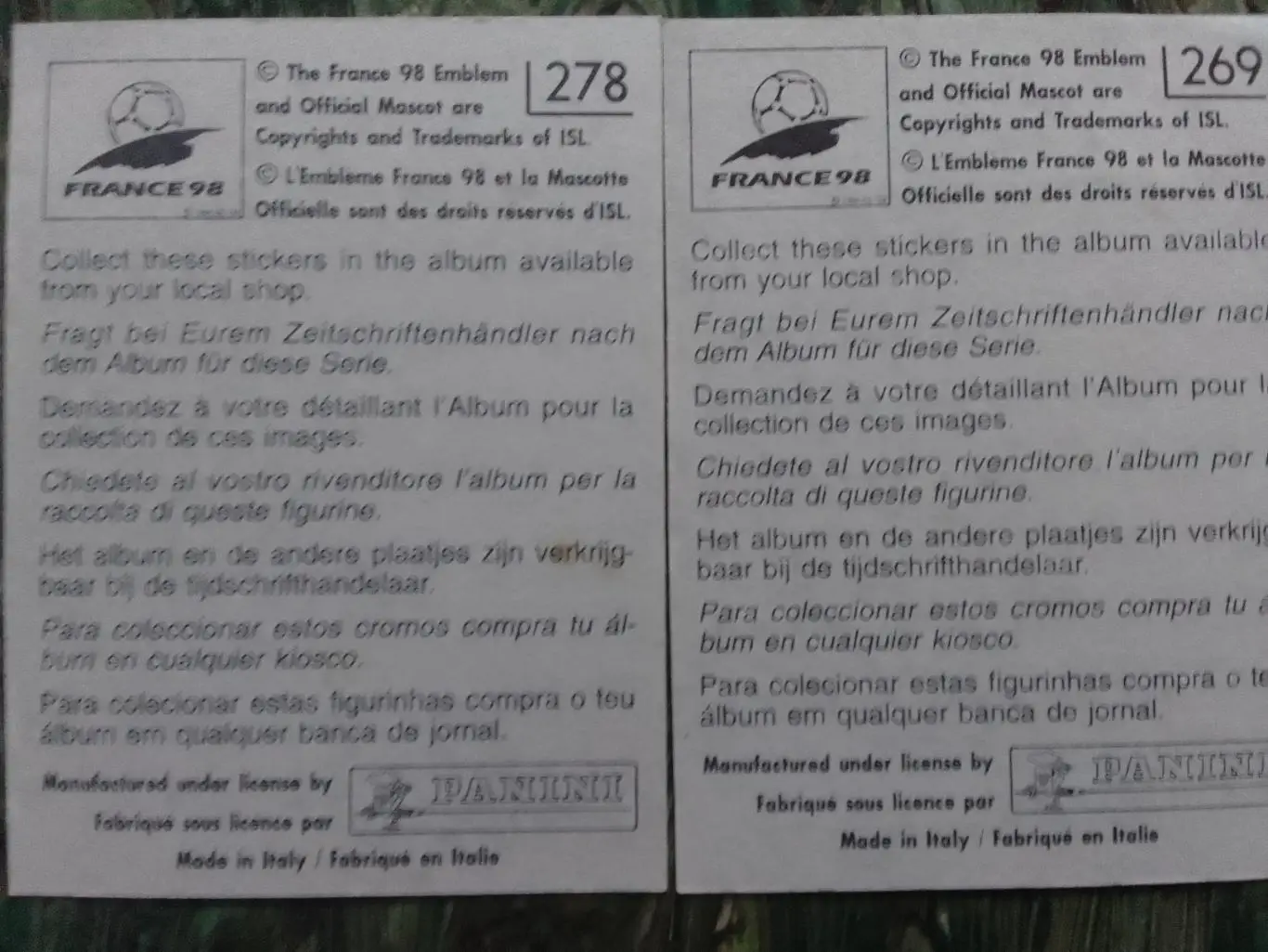 Наклейка Паннини Франция ЧМ 1998. ПАРАГВАЙ № 269. 278 Оптом скидки до 33% БФК 1