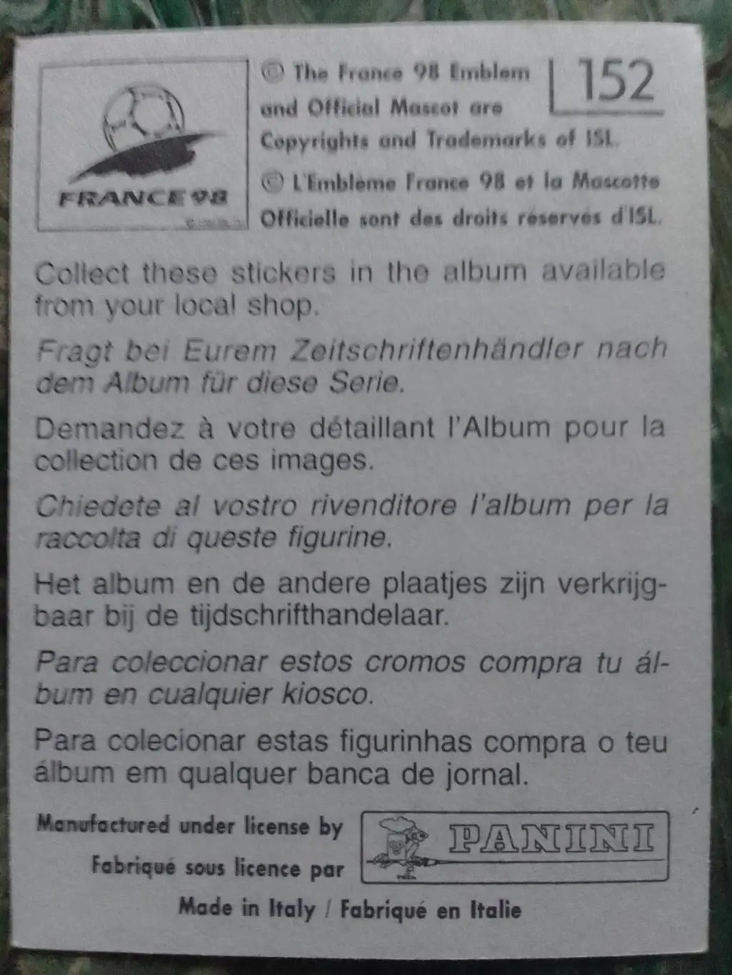 Наклейка Паннини Франция ЧМ 1998. АВСТРИЯ № 152 Оптом скидки до 33% 1