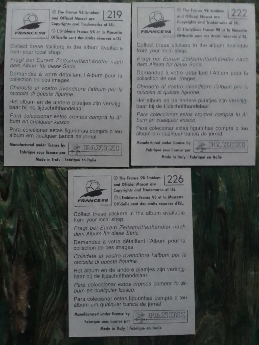 Наклейка Паннини Франция ЧМ 1998. ДАНИЯ № 219. 222.226. Оптом скидки до 33% 1