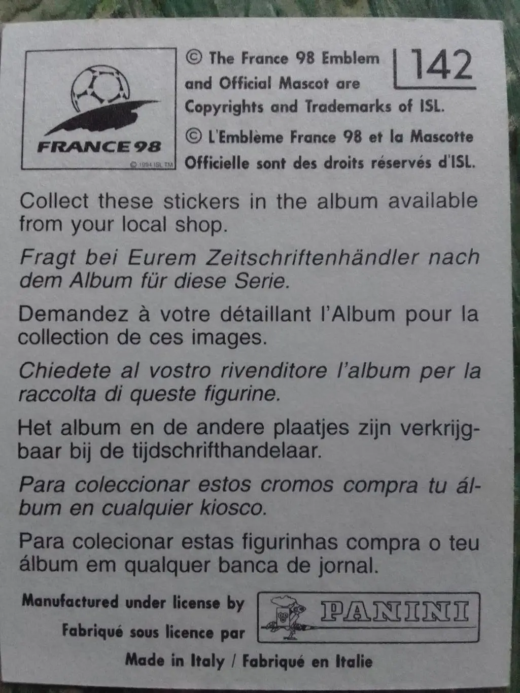 Наклейка Паннини Франция ЧМ 1998. АВСТРИЯ № 142 Оптом скидки до 33% 1