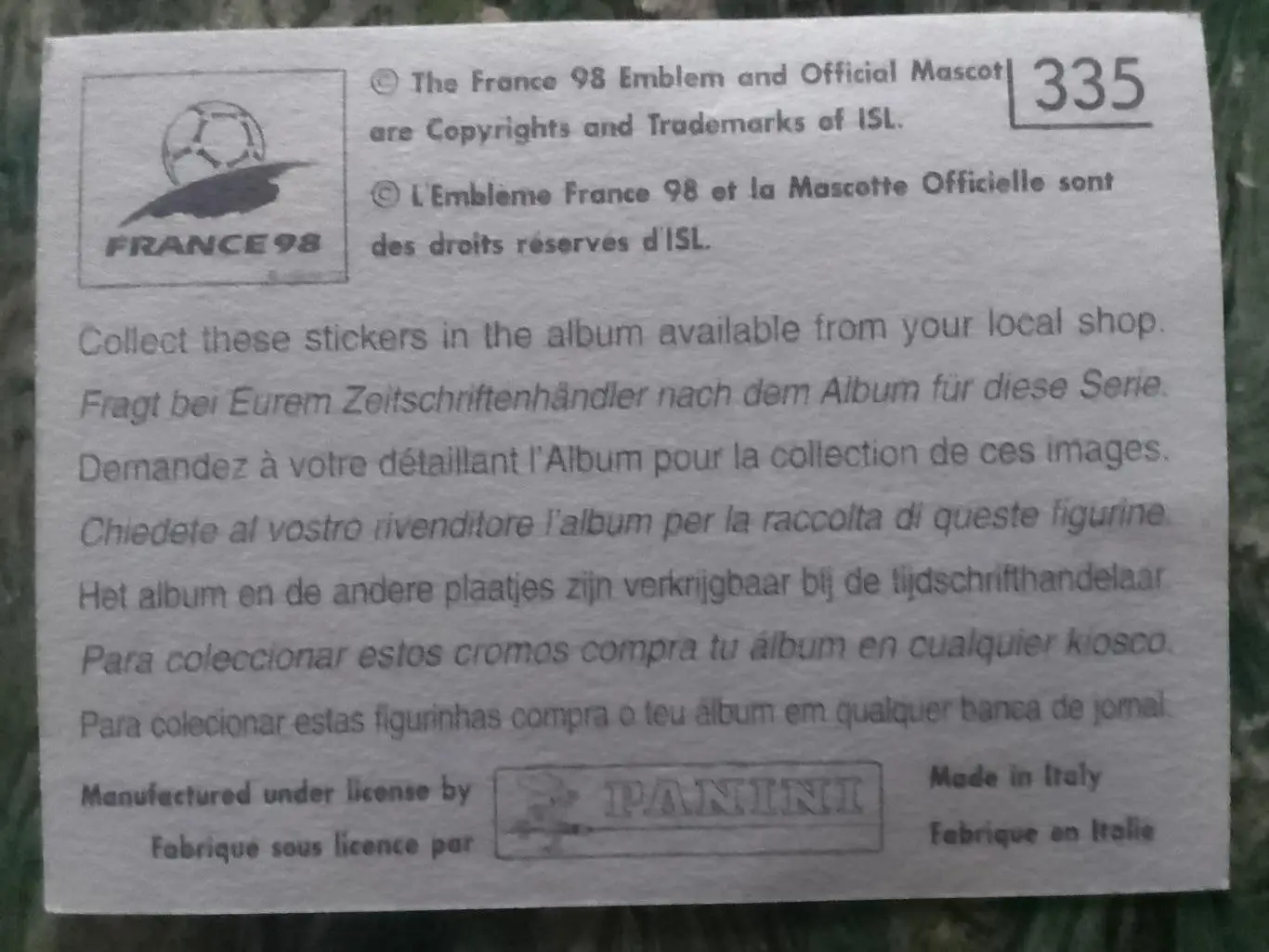 Паннини Франция ЧМ 1998. Южная Корея. №335. Оптом скидки до 32% 1