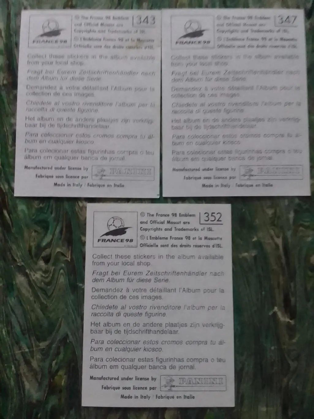 Паннини Франция ЧМ 1998. Южная Корея. №343. 347. 352. Оптом скидки до 33% 1