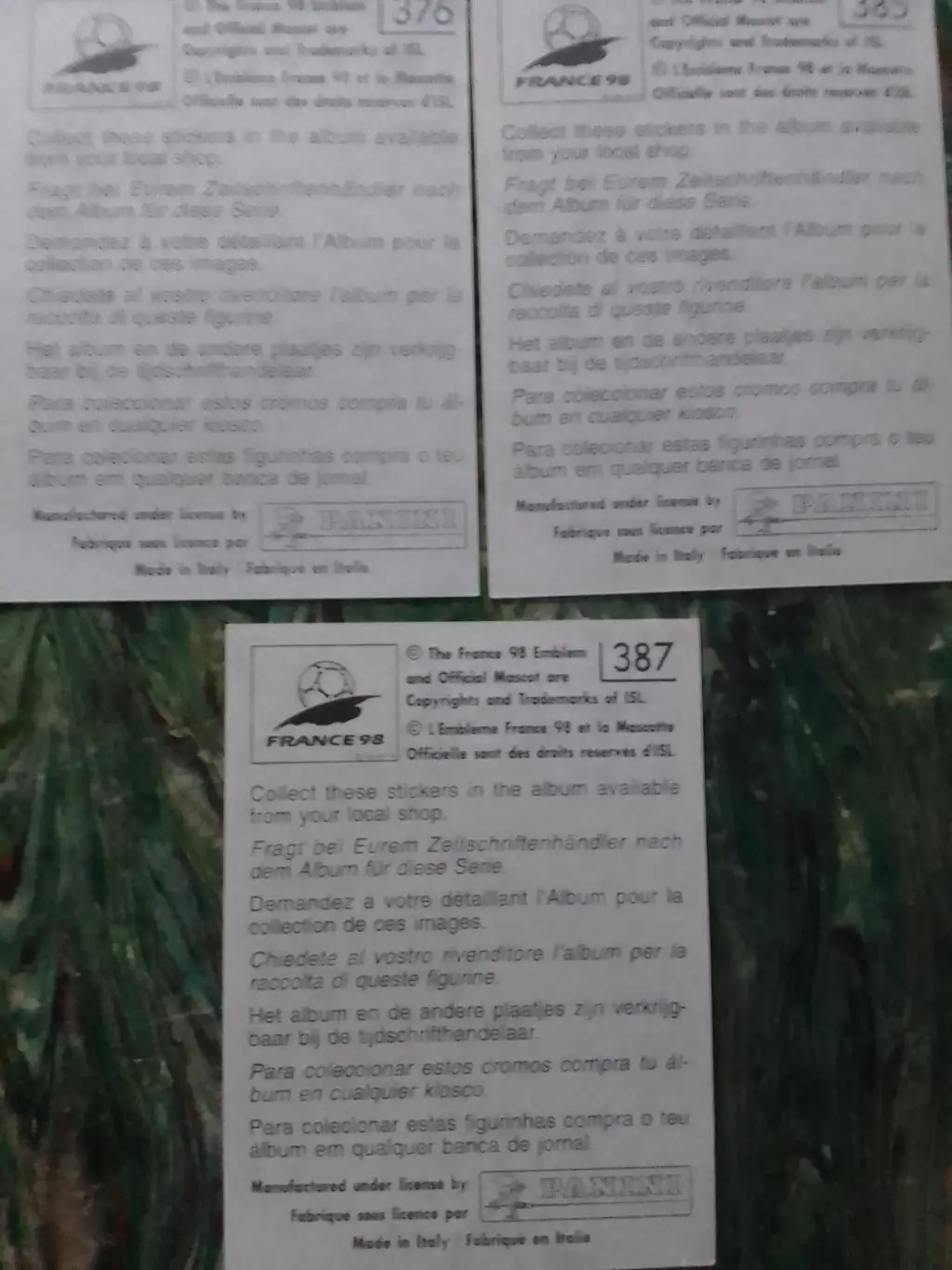 Паннини Франция ЧМ 1998. ГЕРМАНИЯ. № 376. 385. 387. Оптом скидки до 33% 1