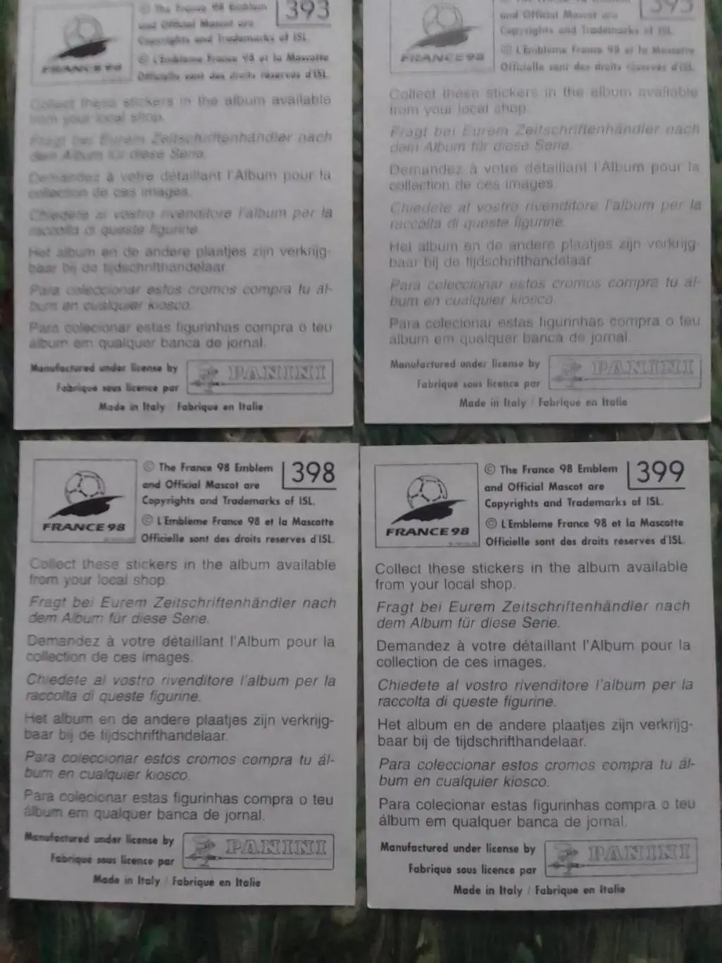 Паннини Франция ЧМ 1998. ЮГОСЛАВИЯ. № 393 395. 398. 399. Оптом скидки до 33% 1