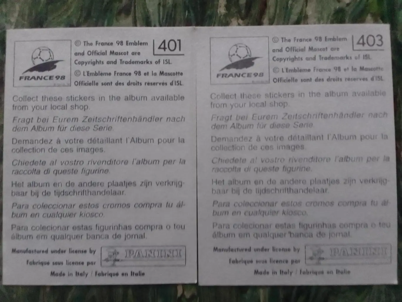 Паннини Франция ЧМ 1998. ЮГОСЛАВИЯ. № 401. 403. Оптом скидки до 33% 1