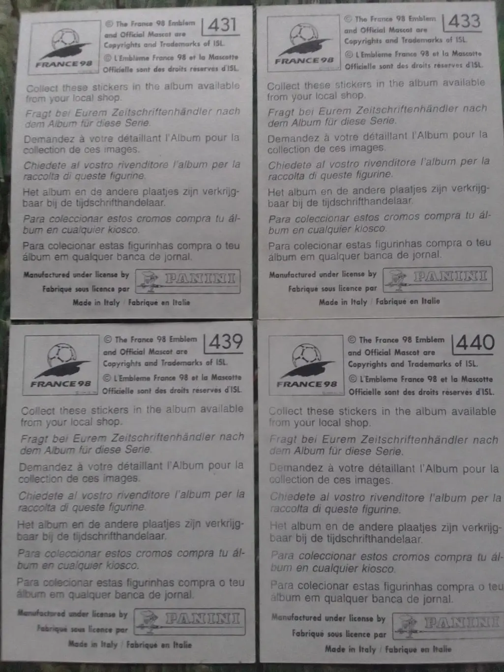 Паннини Франция ЧМ 1998. РУМУНІЯ. №431.433. 439. 440. Оптом скидки до 33% 1