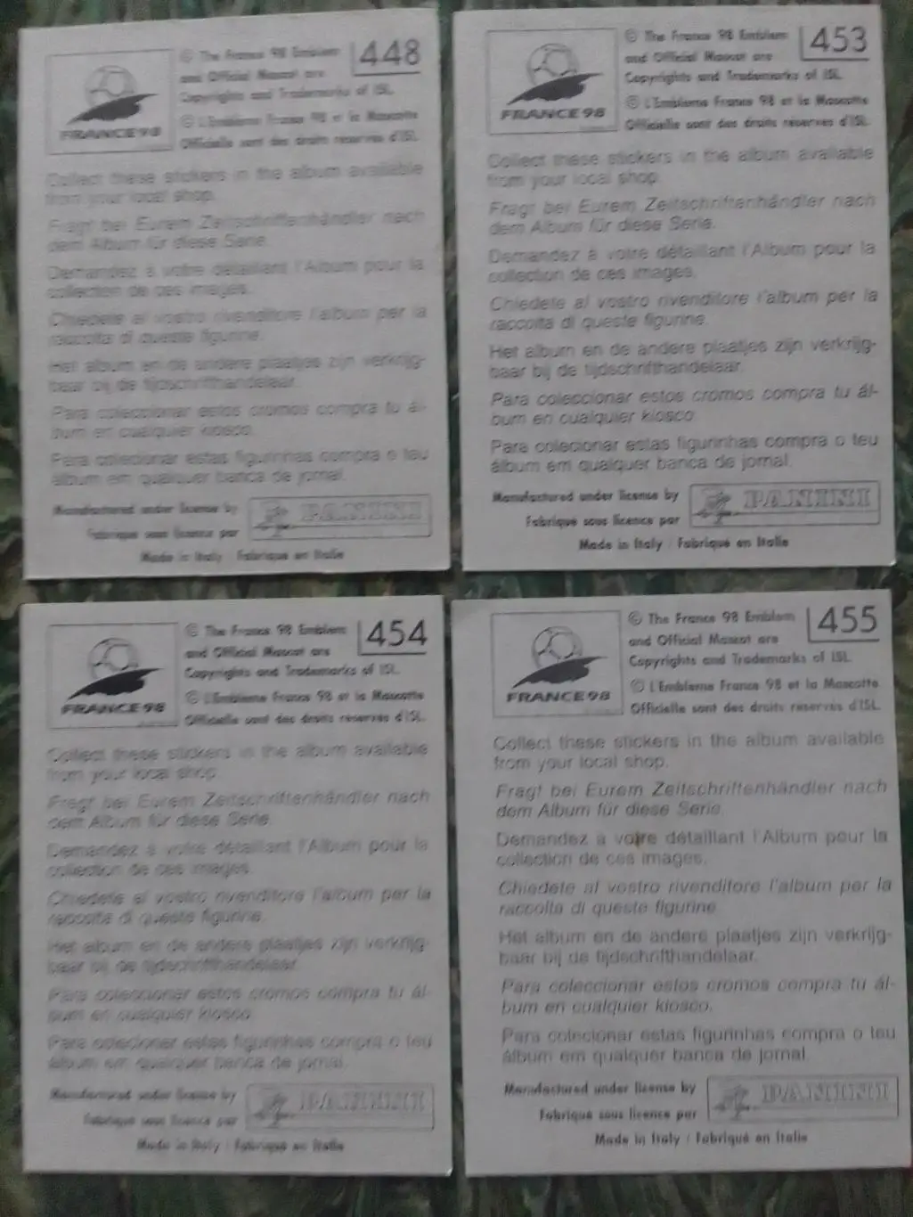 Паннини Франция ЧМ 1998. КОЛУМБИЯ № 448. 453-455. Оптом скидки до 33% 1