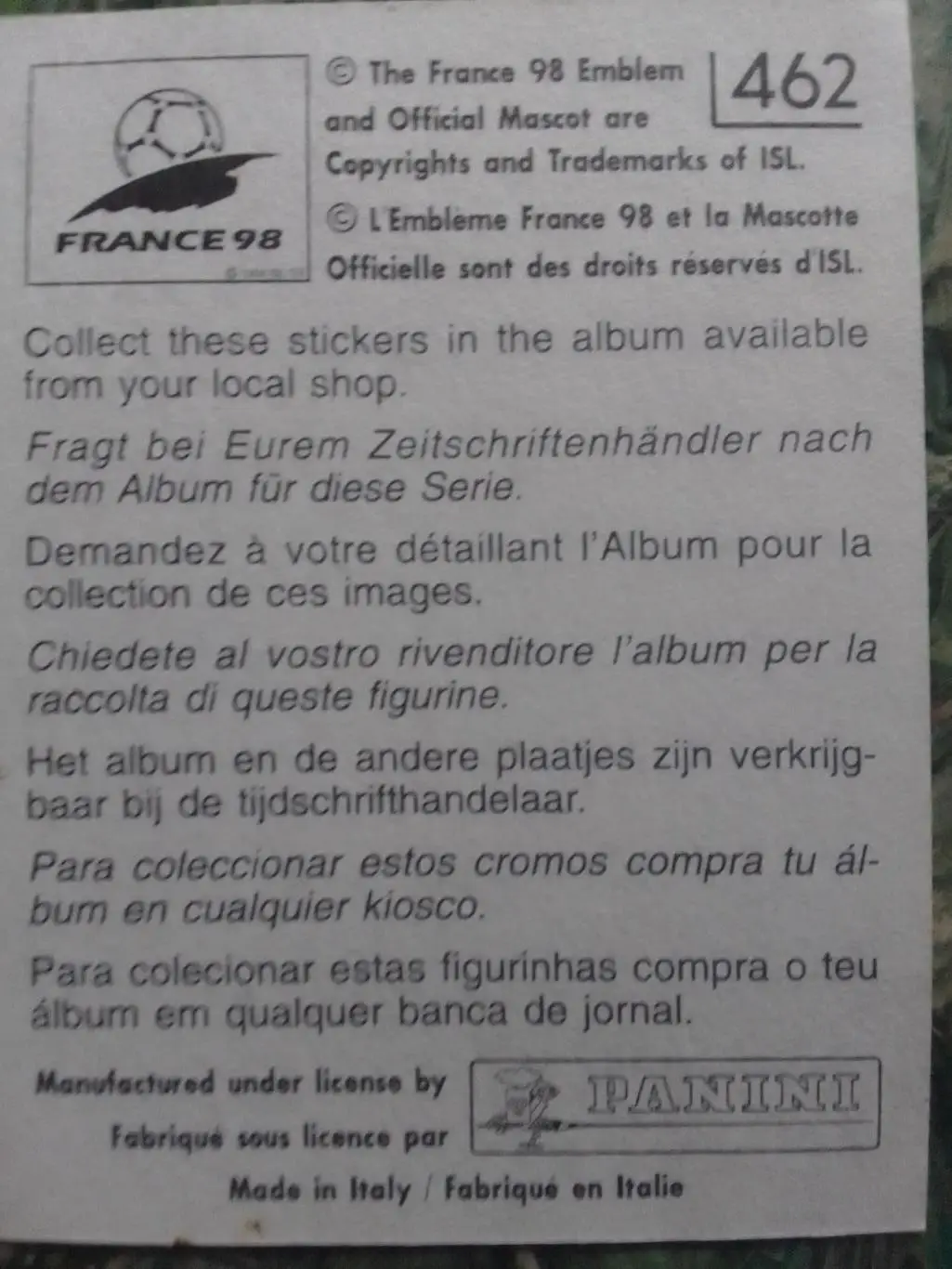 Паннини Франция ЧМ 1998. КОЛУМБИЯ № 462. Оптом скидки до 33% 1