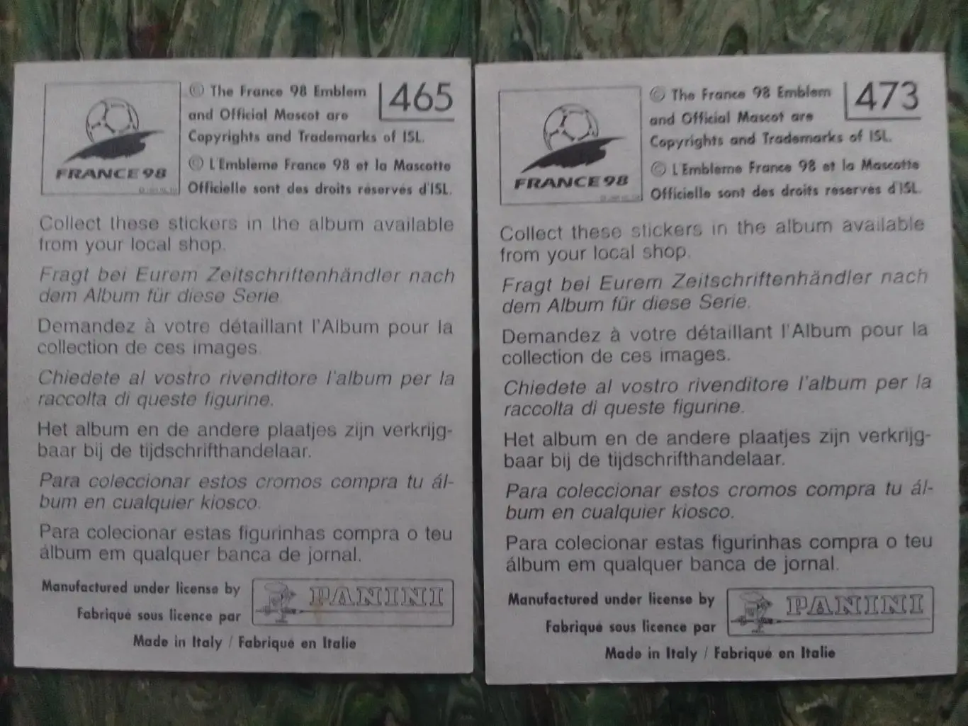 Паннини Франция ЧМ 1998. АНГЛИЯ № 465. 473. Оптом скидки до 33% 1