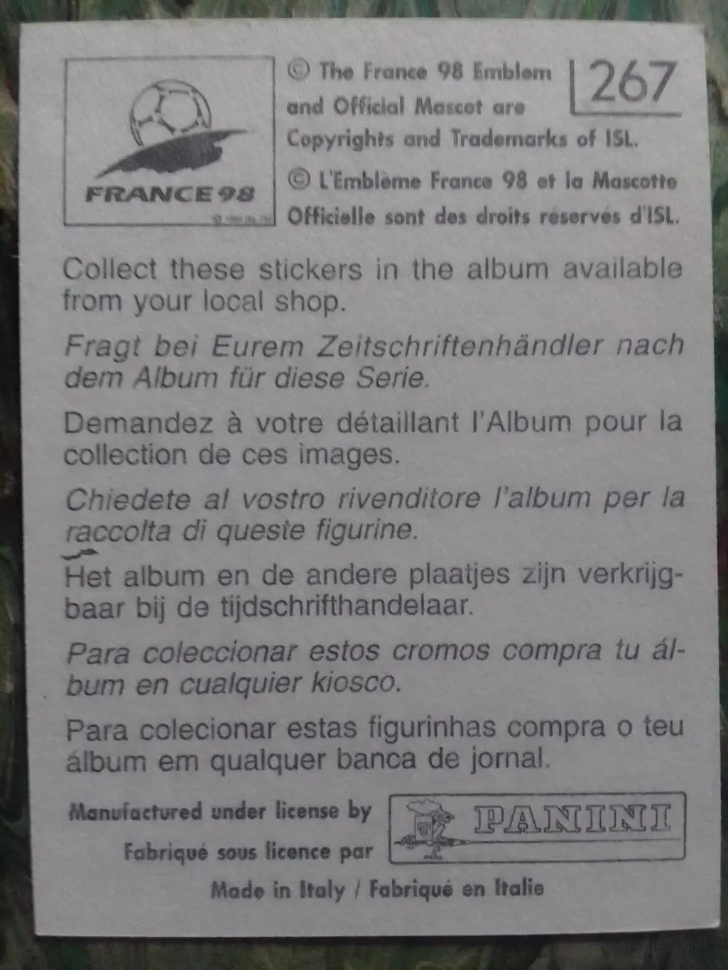 Паннини Франция ЧМ 1998. ПАРАГВАЙ № 267. Оптом скидки до 33% 1