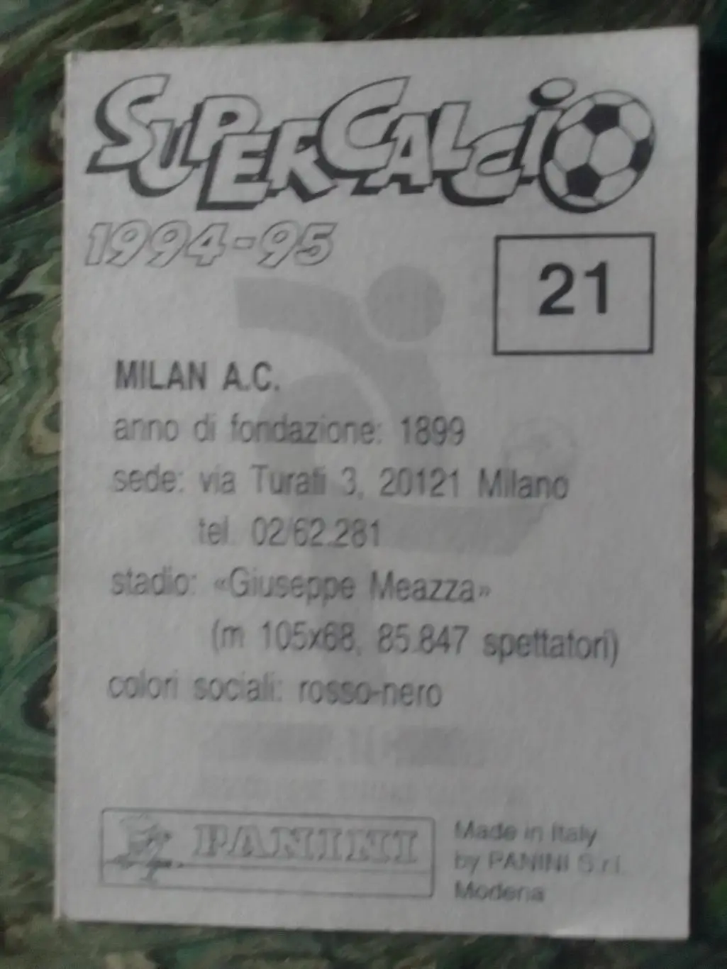 Панини MILAN МИЛАН з альбому суперкальчио 1994-95. № 21. Оптом скидки до 32% 1