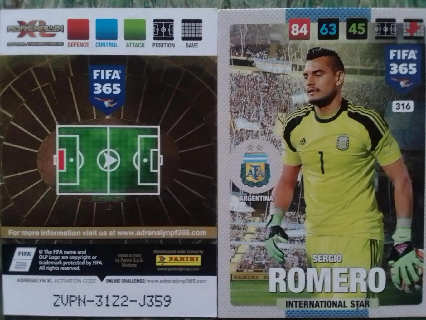 Карточка PANINI Sergio ROMERO./ Серджио РОМЕРО Аргентина 2017. Оптом скидки 32%!