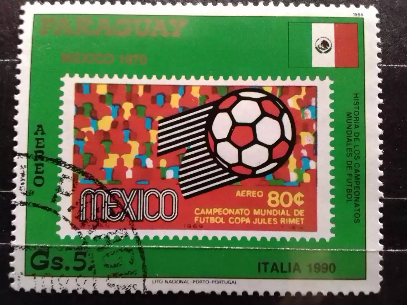 марка Парагвай 1988 №.4295. Чемпионат мира 1970. 5 Gs. гаш. Оптом скидки до 30%