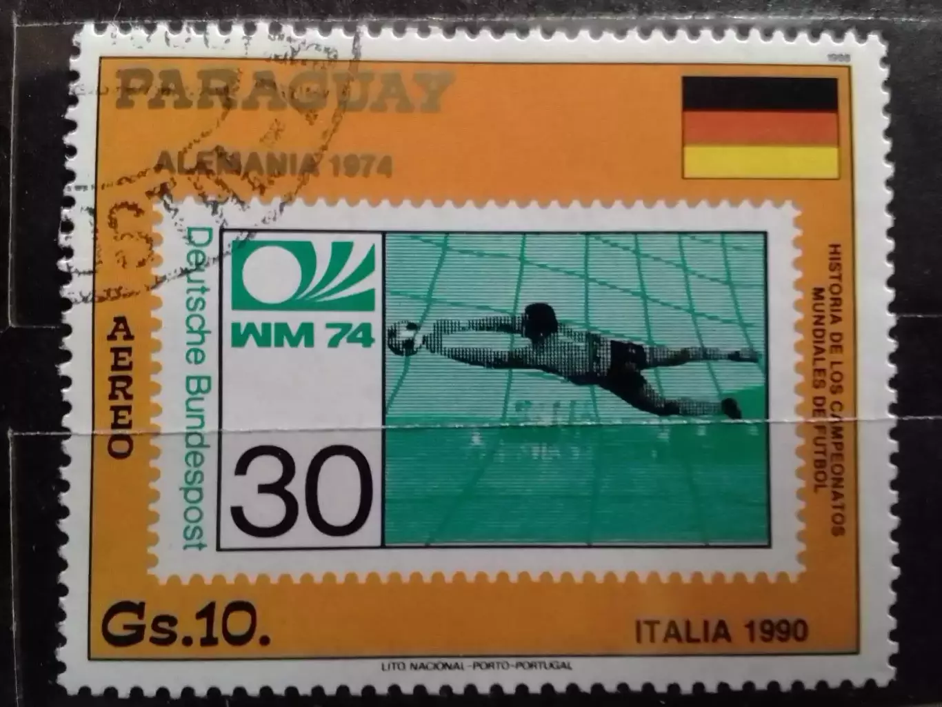 марка Парагвай 1988 №.4296. Чемпионат мира 1974. 10 Gs. гаш. Оптом скидки до 30%