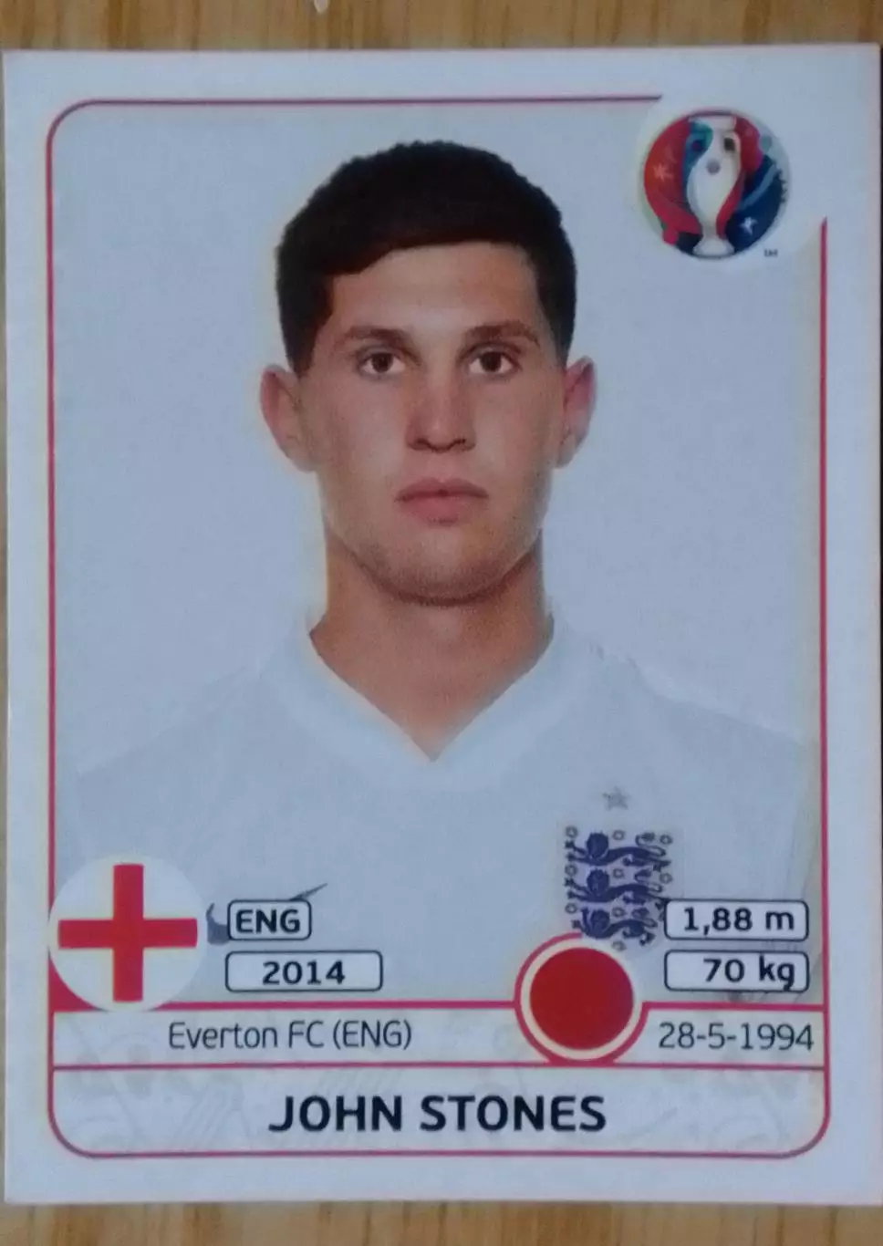 Наклейка Паннини. John STONES. England. Everton. EURO 2016 . Оптом скидки 30%