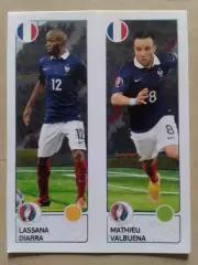 Наклейка Паннини EURO 2016. L.DIARRA. M.VALBUENA Франция. Оптом скидки до 30%
